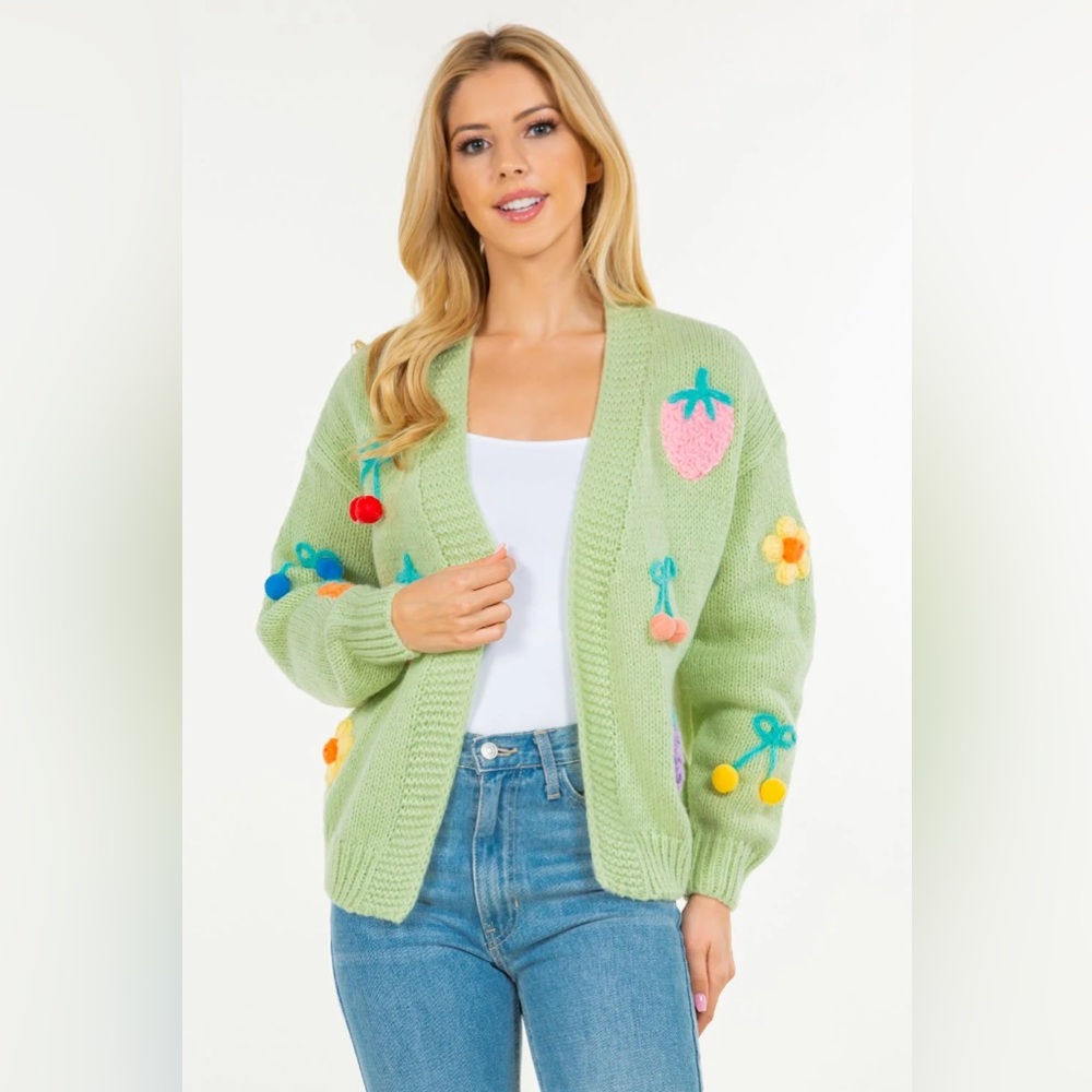 Le Lis Fruit Basket Open Front Cardigan Size Large